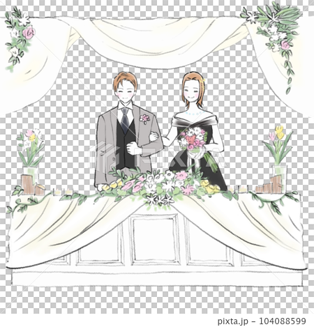 結婚式のメインテーブルと新郎新婦のイラスト 結婚式のメインテーブルと新郎新婦のイラスト 104088599