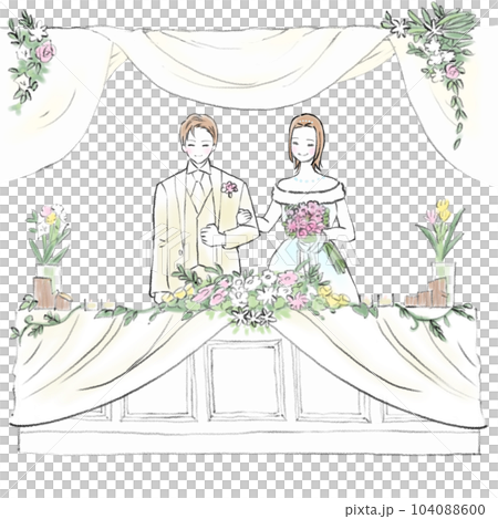結婚式のメインテーブルと新郎新婦のイラスト 104088600