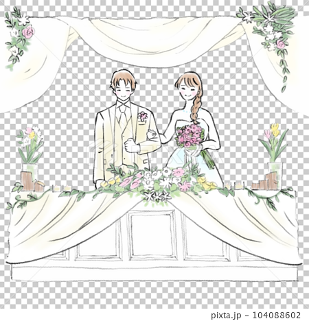 結婚式のメインテーブルと新郎新婦のイラスト 104088602