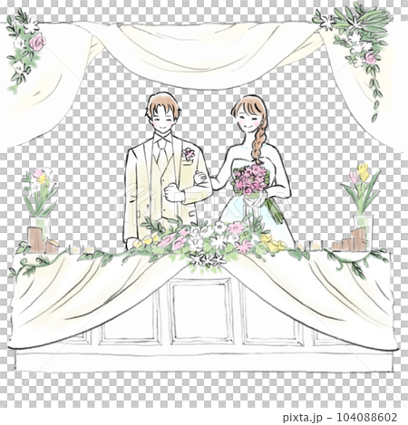 wedding main table and bride and groom illustration wedding main table and bride and groom illustration 104088602
