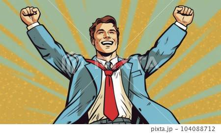 ガッツポーズのビジネスマンのイラスト「AI生成画像」 104088712