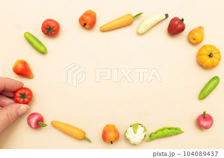 Different healthy food products on a beige background with copy space for text. Different healthy food products on a beige background with copy space for text. 104089437
