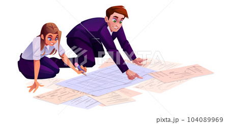 Woman architecture, man client with project plan Woman architecture, man client with project plan 104089969