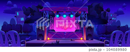 Concert stage ready for show in night park Concert stage ready for show in night park 104089980