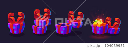 Cartoon set of open and closed gift box 104089981