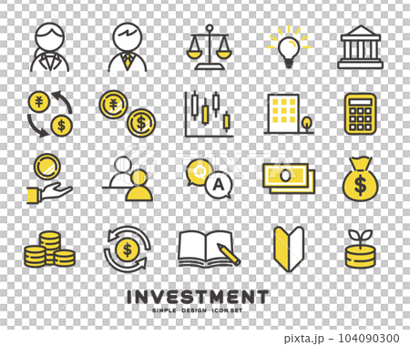 初めての投資や株に関するアイコンのベクターイラスト素材/マネー/ファンド 初めての投資や株に関するアイコンのベクターイラスト素材/マネー/ファンド 104090300