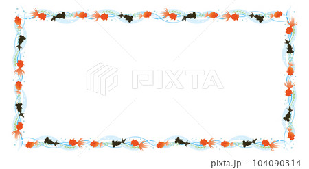 夏素材 金魚 背景 ライン フレーム 長方形 104090314