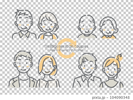 Illustration set of couples of various generations Simple and stylish line drawing illustrations Illustration set of couples of various generations Simple and stylish line drawing illustrations 104090348