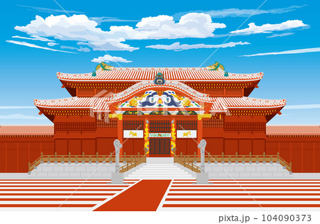 沖縄県にある首里城正殿のイメージイラスト 沖縄県にある首里城正殿のイメージイラスト 104090373