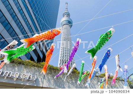 東京都市風景　東京スカイツリー　鯉のぼり 104090834