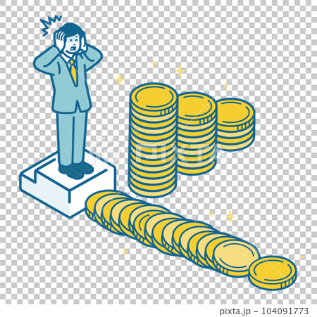 A man who is shocked when the accumulated coins fall down 104091773