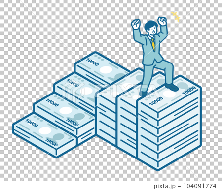 A man climbing the stairs of a banknote A man climbing the stairs of a banknote 104091774