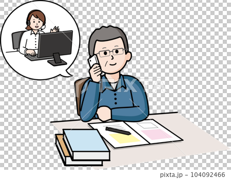 A senior man receiving an operator's explanation on the phone A senior man receiving an operator's explanation on the phone 104092466