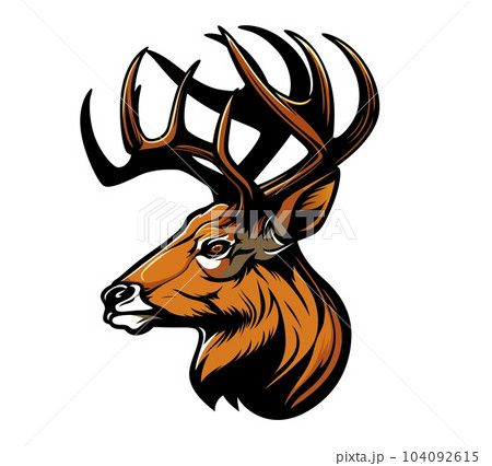 Ai generated deer mascot. Isolated energetic and graceful stag animal head profile view symbolizes agility, gentleness, and connection with nature. Symbol for sports team, hunting club or organization Ai generated deer mascot. Isolated energetic and graceful stag animal head profile view symbolizes agility, gentleness, and connection with nature. Symbol for sports team, hunting club or organization 104092615