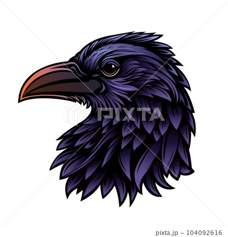 Ai generated raven bird mascot. Isolated mysterious crow head embodies intelligence and elegance. With its dark feathers and piercing eyes, it captivates and represents a sense of wisdom and intrigue 104092616