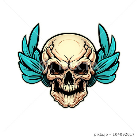 Ai generated skull mascot with laurel wreath. Regal and bold human cranium exudes a powerful presence. Symbol of victory and achievement, isolated emblem for biker club in gothic elegant style Ai generated skull mascot with laurel wreath. Regal and bold human cranium exudes a powerful presence. Symbol of victory and achievement, isolated emblem for biker club in gothic elegant style 104092617