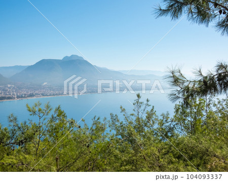 View from the Alanya fortress to the Taurus Mountains and the Mediterranean coast 104093337