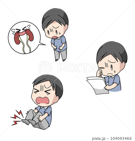糖尿病の合併症になる男性のイラスト3パターンのイラスト素材