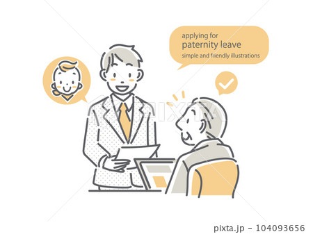 上司に育児休暇を申請する男性社員と快諾する上司　シンプルでお洒落な線画イラスト 104093656