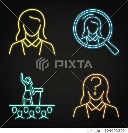Female political candidates neon icon set 104093890