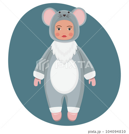 A child in a fancy mouse costume. The concept of winter holidays and celebrations. Vector illustration. A child in a fancy mouse costume. The concept of winter holidays and celebrations. Vector illustration. 104094810