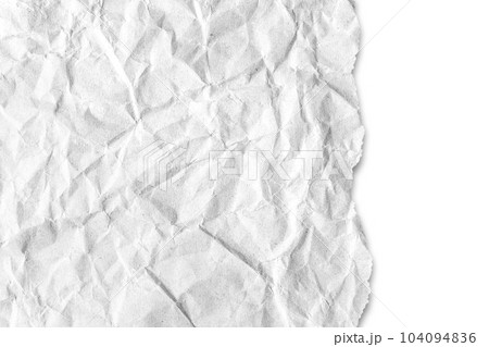 Recycled crumpled white paper texture with a torn edge isolated on white background 104094836
