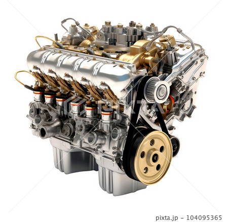 Car Engine on white background, car repair concept, realistic 3D illustration, generative ai 104095365