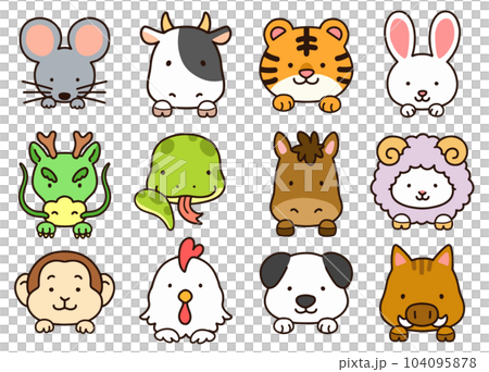 前腿帶主線的簡單可愛生肖動物插畫集 104095878