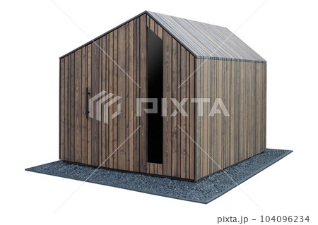 Garden storage, modern, made of wood, on white background. Isolated. Garden storage, modern, made of wood, on white background. Isolated. 104096234