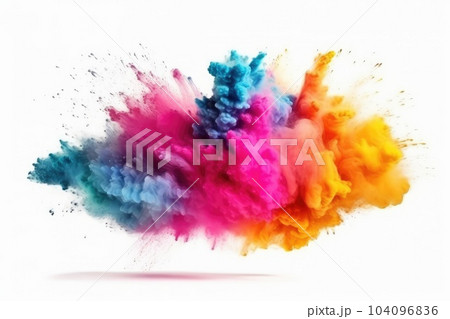 Colored powder explosion on white background. Generative AI Colored powder explosion on white background. Generative AI 104096836