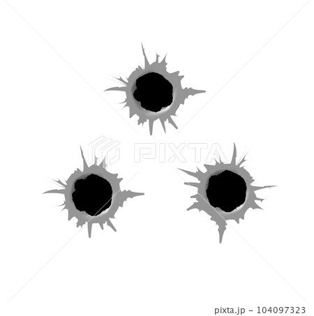 Bullet hole. Realistic metal bullet hole, damage effect. Vector 104097323