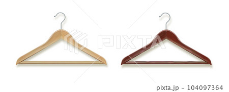 Wooden coat hanger clothes hanger .Realistic vector clothes coat wooden hanger close up isolated on background. Design template, clipart or mockup for graphics. Vector Wooden coat hanger clothes hanger .Realistic vector clothes coat wooden hanger close up isolated on background. Design template, clipart or mockup for graphics. Vector 104097364