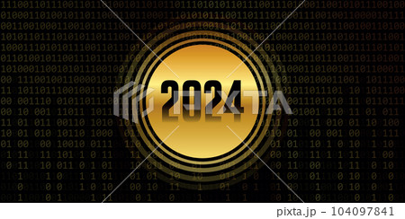 2024 golden number on dark binary code background 104097841