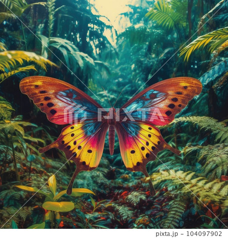 A beautiful butterfly in a dense tropical forest. AI Generation A beautiful butterfly in a dense tropical forest. AI Generation 104097902
