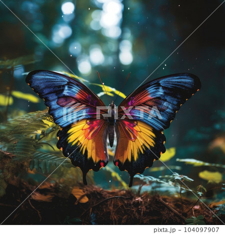 Beautiful big butterfly in a dense forest. AI Generation Beautiful big butterfly in a dense forest. AI Generation 104097907