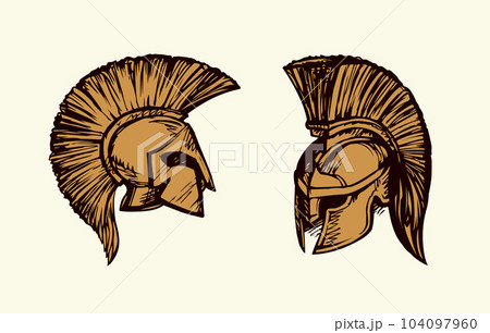 Spartan helmet. Vector drawing 104097960