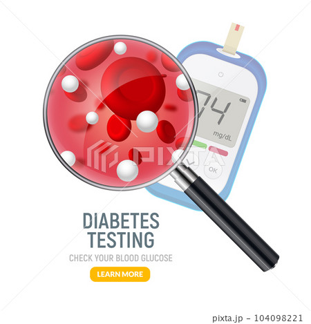Glucose sugar test. Glucometer vector blood monitor. Diabetes sugar meter insulin control device Glucose sugar test. Glucometer vector blood monitor. Diabetes sugar meter insulin control device 104098221