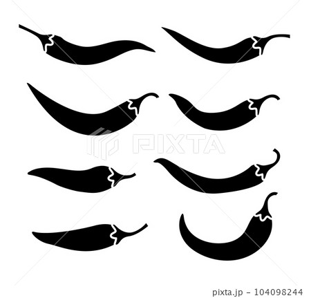 Red chili spicy pepper. Hot chili spice pepper black vector icon illustration paprika cooking 104098244