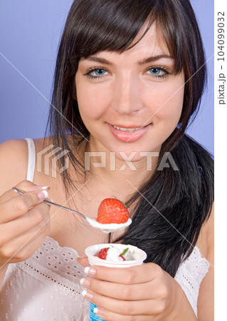 happy girl with yogurt happy girl with yogurt 104099032