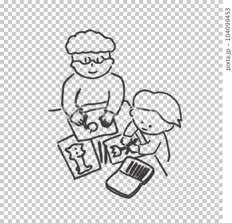 子どもと絵を描く学生ボランティアのイラスト素材 104099453