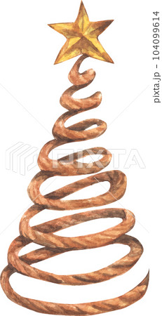 Watercolor painting of Christmas tree made of rope and star. 104099614