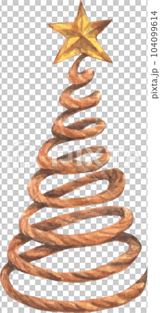 Watercolor painting of Christmas tree made of rope and star. 104099614