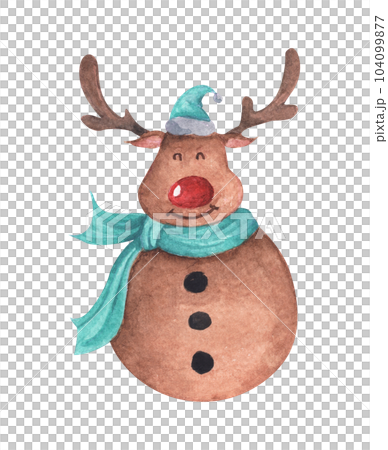 Cute reindeer in Santa hat. Vintage Christmas decoration. Watercolor Christmas card for invitations, greetings, holidays and decor. 104099877