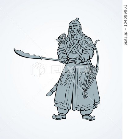 Vector drawing of Chinese warrior 104099901