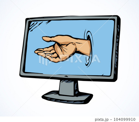 Computer virus. Hand out of the screen. Vector drawing Computer virus. Hand out of the screen. Vector drawing 104099910