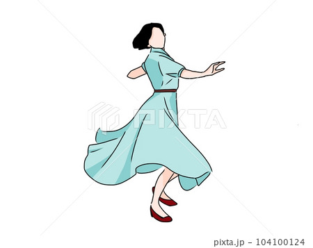スカートを翻しダンスをする女性 104100124