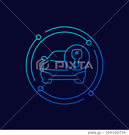 car access icon with a key, linear design 104100754
