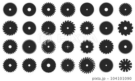 Circular saw. Rotary blades saw machine, cut teeth machine for carpentry, industrial machine for wood construction. Vector flat illustration Circular saw. Rotary blades saw machine, cut teeth machine for carpentry, industrial machine for wood construction. Vector flat illustration 104101090