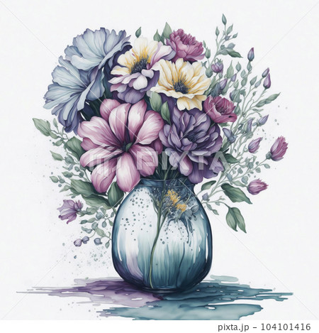 Painted bouquet of flowers in a glass vase Painted bouquet of flowers in a glass vase 104101416
