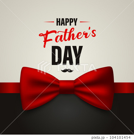 Vector Fathers Day Banner with Realistic Red Bow Tie Closeup and Congratulations Text. Silk Glossy Bowtie, Tie Gentleman. Design Template. Bow tie for Man. Mens Fashion, Fathers Day Holiday 104101454